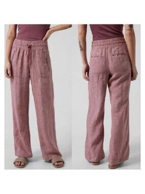 Athleta Cabo Linen Wide Leg Pants  Size 6 Tawny Rose Drawstring Flowy Beachy